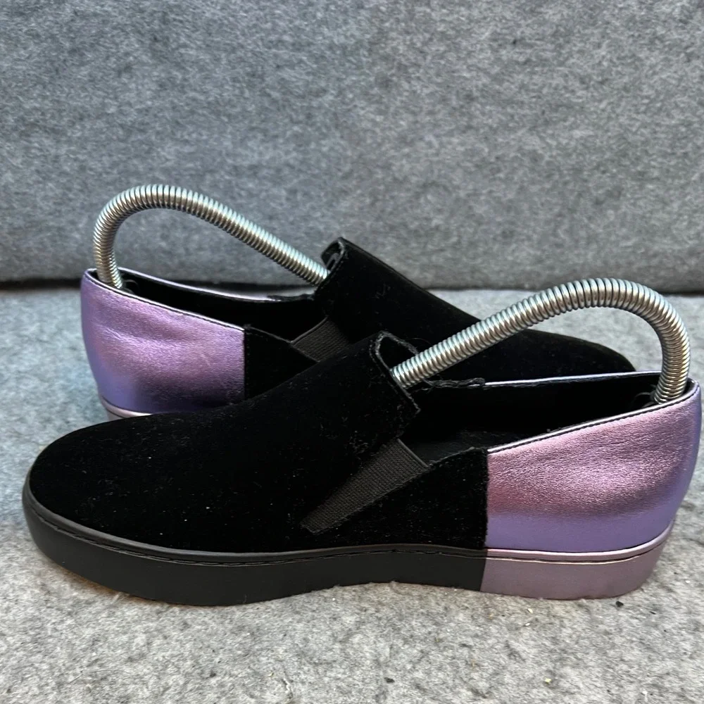 Free People Black Velvet Slip On Sneakers Shoes Purple Metallic Heel Wmns 8/8.5